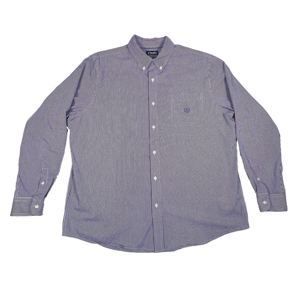 CHAPS Men's XXL, Purple White Gingham Stretch Easy Care Button Down Chest Pocket